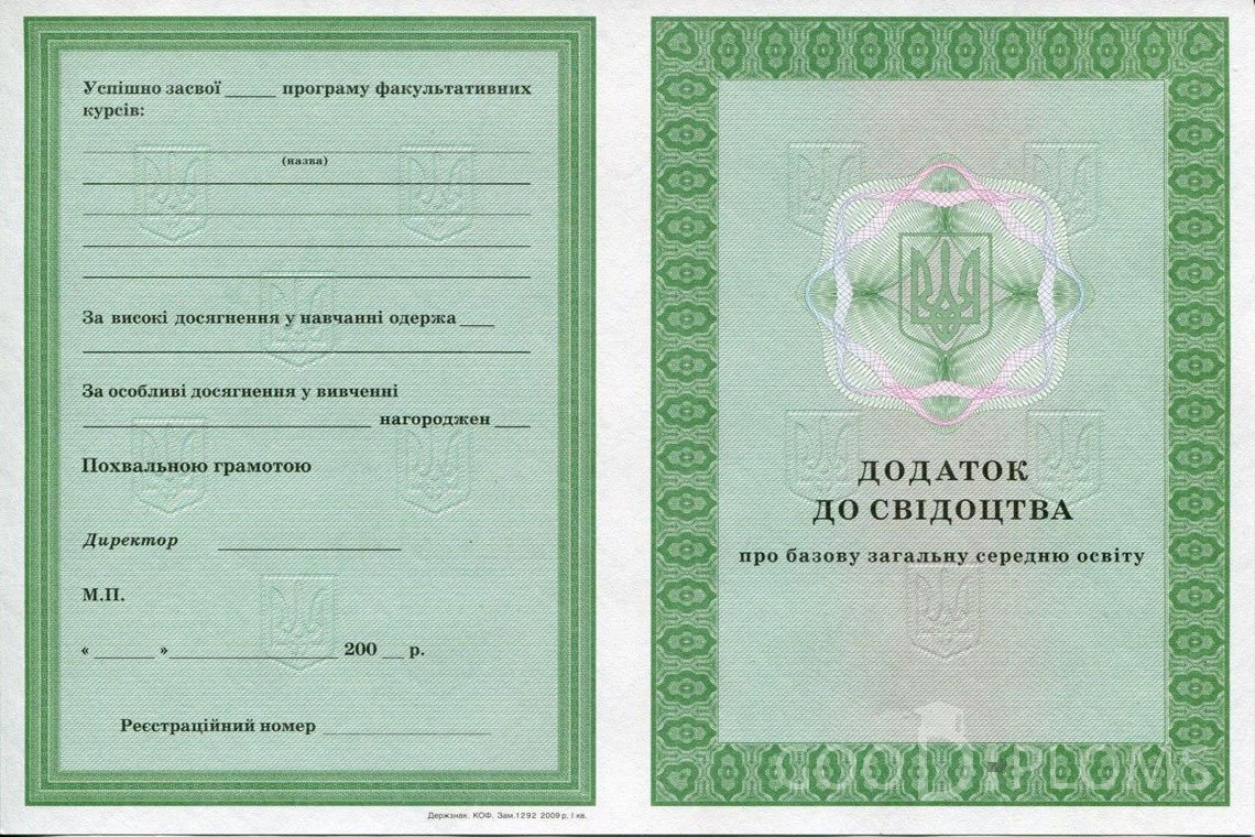 Украинский аттестат за 9 класс - приложение - Луцк